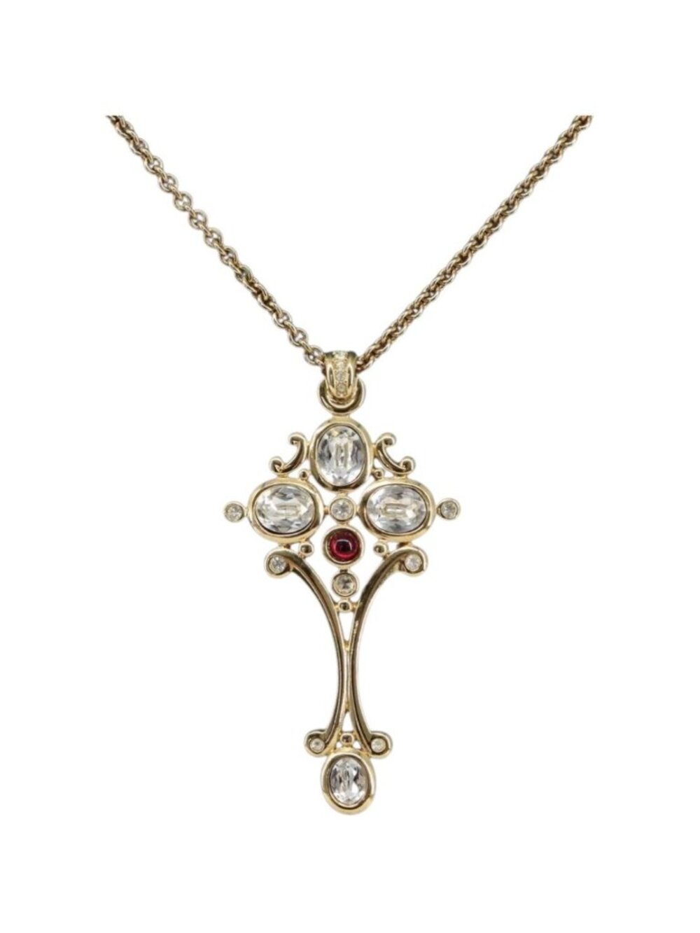 Christian Dior Crystal Necklace metal Gold Tone